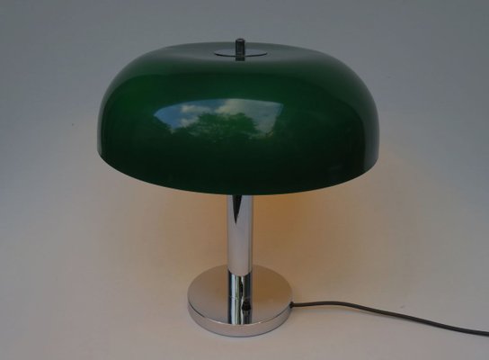 Mushroom Chrome Table Lamp with Dark Green Plastic Shade, 1960s-EY-754503