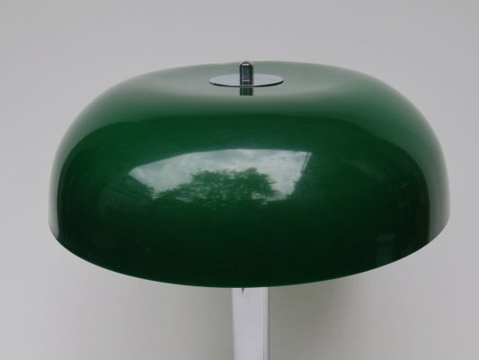 Mushroom Chrome Table Lamp with Dark Green Plastic Shade, 1960s-EY-754503