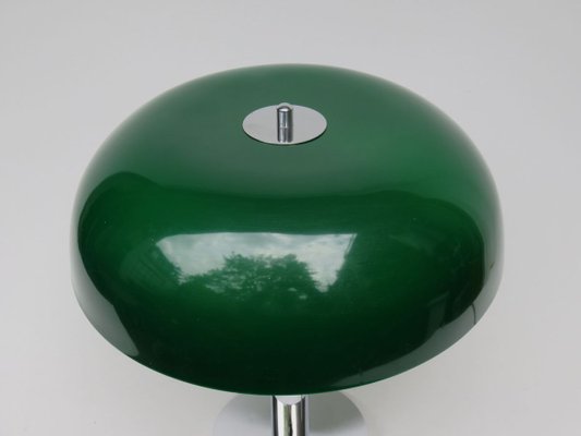 Mushroom Chrome Table Lamp with Dark Green Plastic Shade, 1960s-EY-754503