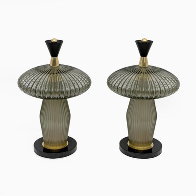 Mushroom-Shaped Table Lamps Murano Glass and Brass in Feng Shui style, Set of 2-FER-2035747