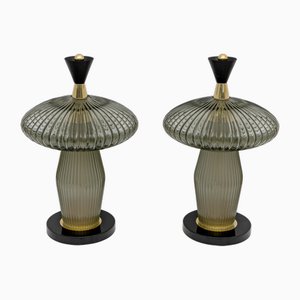 Mushroom-Shaped Table Lamps Murano Glass and Brass in Feng Shui style, Set of 2-FER-2035747