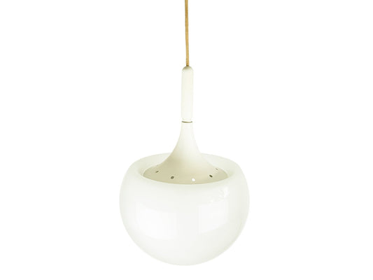 Mushroom-Shaped White Metal and Sandblasted Glass Pendant Lamp attributed to Martinelli Luce, 1960s