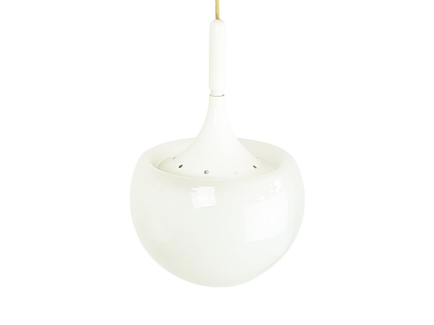 Mushroom-Shaped White Metal and Sandblasted Glass Pendant Lamp attributed to Martinelli Luce, 1960s