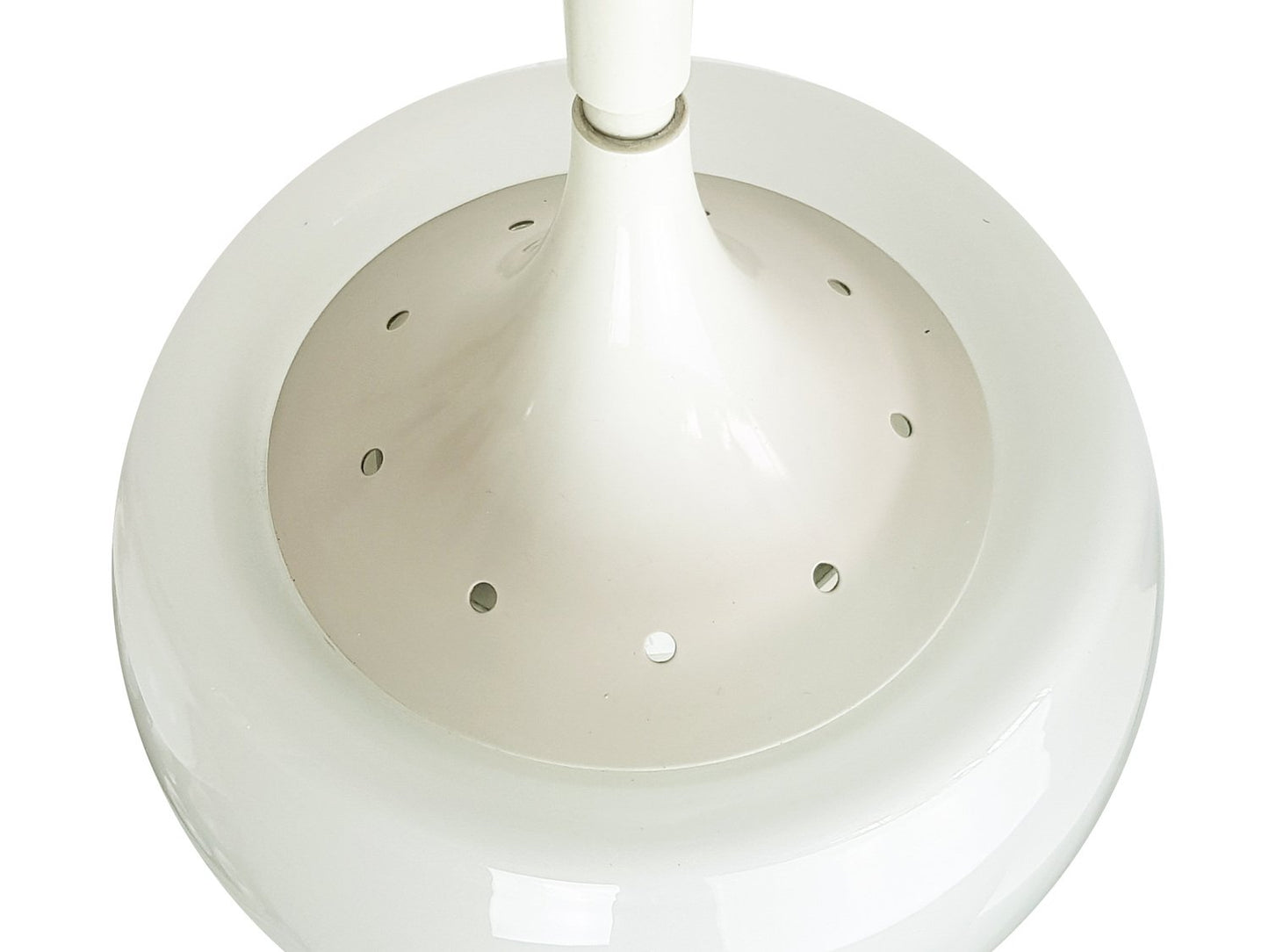 Mushroom-Shaped White Metal and Sandblasted Glass Pendant Lamp attributed to Martinelli Luce, 1960s