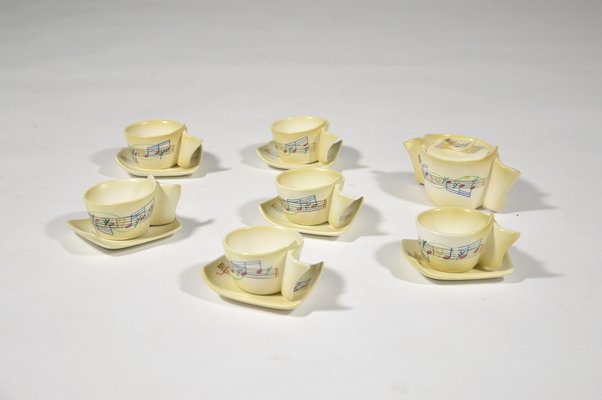 Music Coffee Service by Mario Sturani for Lenci Turin, 1940s, Set of 7-WG-1388664