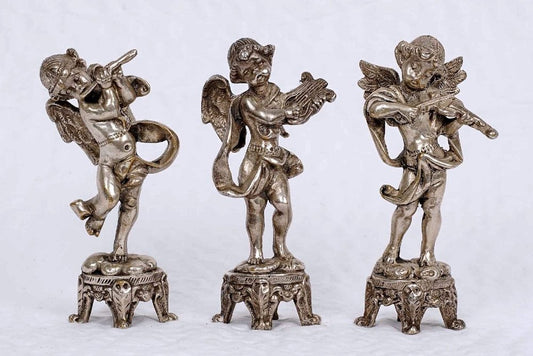 Musician Cherubs in Cast Lead, 20th Century, Set of 3