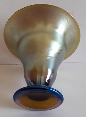 Myra Vase or Bowl on Stand in Blue, Green & Gold Crystal Glass from WMF, 1930s-HOI-973922