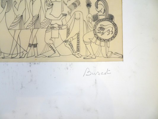 Mythological Scene - Original Ink Drawing on Parchment by Buscot mid 1900-ZCI-755070