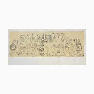 Mythological Scene - Original Ink Drawing on Parchment by Buscot mid 1900-ZCI-755070