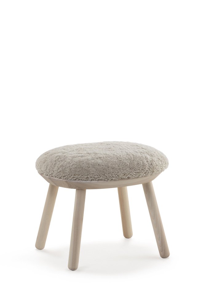 Naïve Ottoman with Natural Oiled Ash Frame & Sheep Skin from Emko