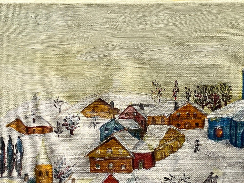 Naîve School Artist, Village Sous La Neige, 1960, Oil on Canvas