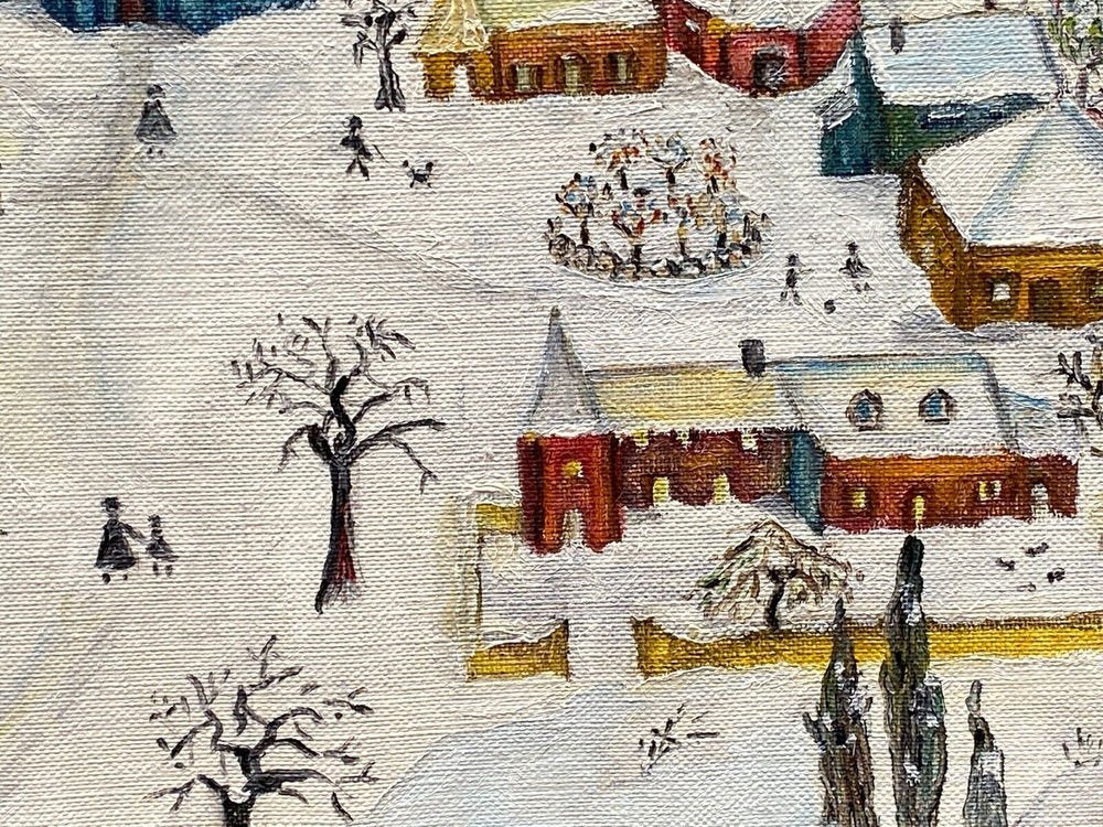 Naîve School Artist, Village Sous La Neige, 1960, Oil on Canvas