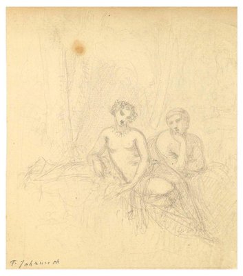 Naked Couple - Pencil on Paper by T. Johannot - Mid 19th Century Mid 19th Century-ZCI-755404