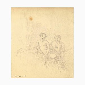 Naked Couple - Pencil on Paper by T. Johannot - Mid 19th Century Mid 19th Century-ZCI-755404