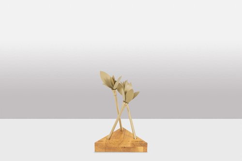 Napkin Holder in Matt Gold Brass with Wooden Base