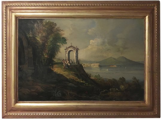 Naples Landscape Painting, Neapolitan School, Oil on Canvas, Framed-YUW-1313301