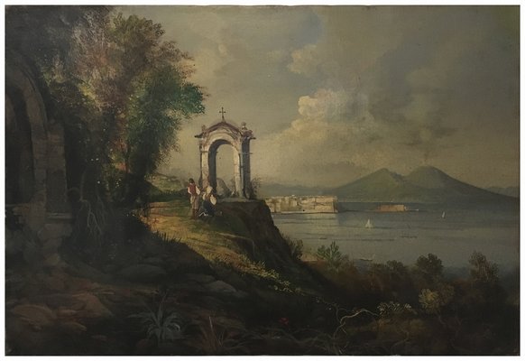 Naples Landscape Painting, Neapolitan School, Oil on Canvas, Framed-YUW-1313301