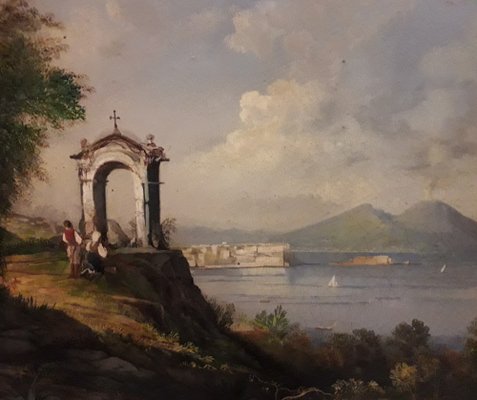 Naples Landscape Painting, Neapolitan School, Oil on Canvas, Framed-YUW-1313301