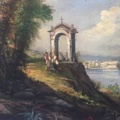 Naples Landscape Painting, Neapolitan School, Oil on Canvas, Framed-YUW-1313301