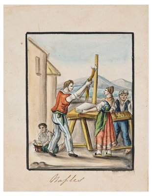 Naples - Original Ink and Watercolor by Anonymous Neapolitan Master - 1800 Early 20th Century-ZCI-757295