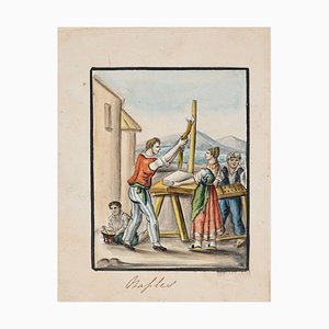 Naples - Original Ink and Watercolor by Anonymous Neapolitan Master - 1800 Early 20th Century-ZCI-757295