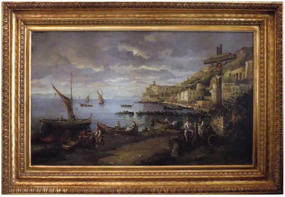 Naples, Posillipo School, Italian Landscape Painting, Oil on Canvas, Framed-YUW-1305227