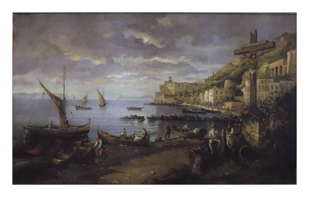 Naples, Posillipo School, Italian Landscape Painting, Oil on Canvas, Framed-YUW-1305227