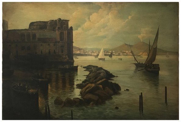 Naples, Posillipo School, Oil on Canvas, Framed-YUW-1312100