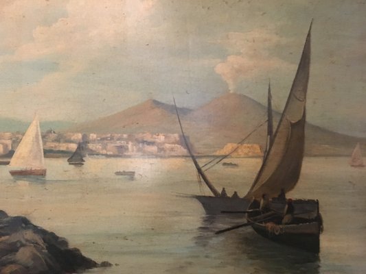 Naples, Posillipo School, Oil on Canvas, Framed-YUW-1312100