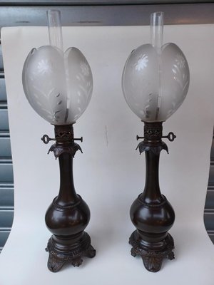 Napoleon III Bronze Petroleum Lamps, 1860s, Set of 2-EHL-1739035