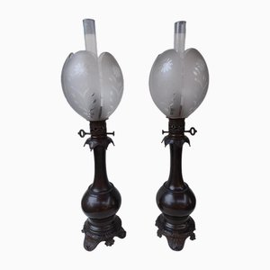 Napoleon III Bronze Petroleum Lamps, 1860s, Set of 2-EHL-1739035