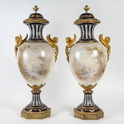 Napoleon III Covered Vases from Sèvres, Set of 2-WFS-2027350