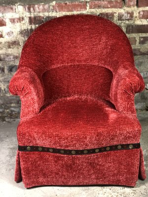 Napoleon III Crapaud Armchair in Red Velvet, 1940s-RWZ-1034989