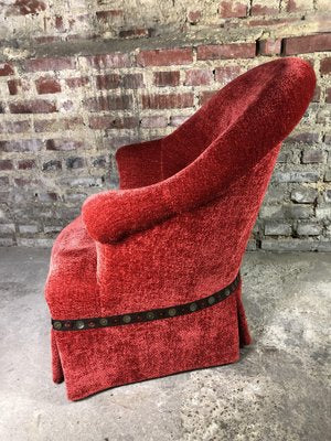 Napoleon III Crapaud Armchair in Red Velvet, 1940s-RWZ-1034989