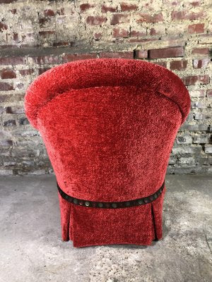 Napoleon III Crapaud Armchair in Red Velvet, 1940s-RWZ-1034989