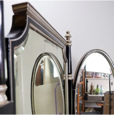 Napoleon III Dressing Table in Black Lacquered Wood and 3 Mirrors, 1960s, Set of 2-NYF-2036212