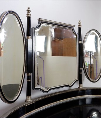 Napoleon III Dressing Table in Black Lacquered Wood and 3 Mirrors, 1960s, Set of 2-NYF-2036212