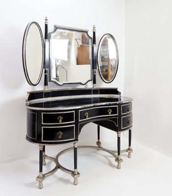 Napoleon III Dressing Table in Black Lacquered Wood and 3 Mirrors, 1960s, Set of 2-NYF-2036212