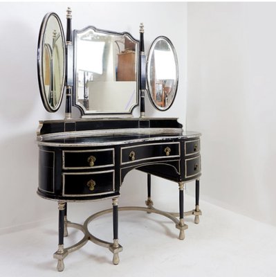 Napoleon III Dressing Table in Black Lacquered Wood and 3 Mirrors, 1960s, Set of 2-NYF-2036212