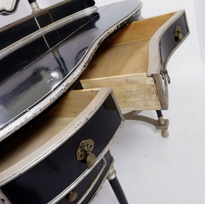 Napoleon III Dressing Table in Black Lacquered Wood and 3 Mirrors, 1960s, Set of 2-NYF-2036212