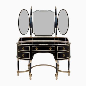 Napoleon III Dressing Table in Black Lacquered Wood and 3 Mirrors, 1960s, Set of 2-NYF-2036212