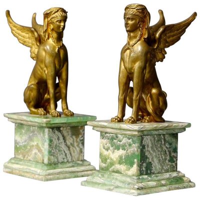 Napoleon III Empire Bronze & Alabaster Sphinxes, France, 19th Century, Set of 2-RCE-1099745