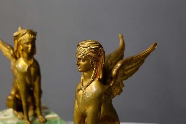 Napoleon III Empire Bronze & Alabaster Sphinxes, France, 19th Century, Set of 2-RCE-1099745