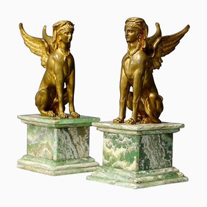 Napoleon III Empire Bronze & Alabaster Sphinxes, France, 19th Century, Set of 2-RCE-1099745