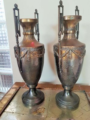 Napoleon III Empire French Brass Vases, Set of 2-POM-713286