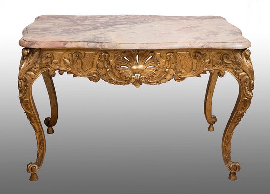 Napoleon III French 19th Century Antique Golden and Carved Wood Coffee Table-KKK-1215175