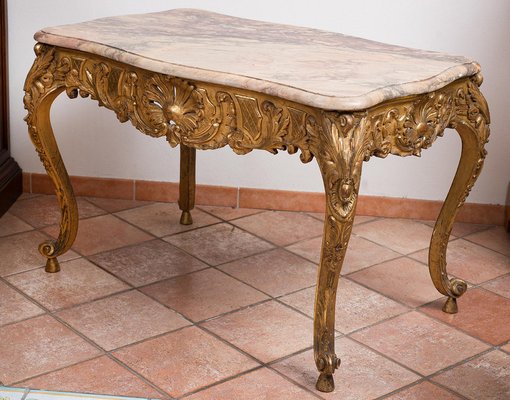 Napoleon III French 19th Century Antique Golden and Carved Wood Coffee Table-KKK-1215175