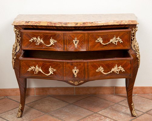 Napoleon III French Chest of Drawers in Exotic Wood with Marble Top, 19th Century-KKK-1746717