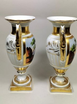 Napoleon III French Hand Painted Porcelain Vases from Porcelain de Paris, Set of 2-QRS-733562