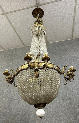 Napoleon III Hot Air Balloon Chandelier in Gilded Bronze and Crystal, 1880s-MWB-2035877